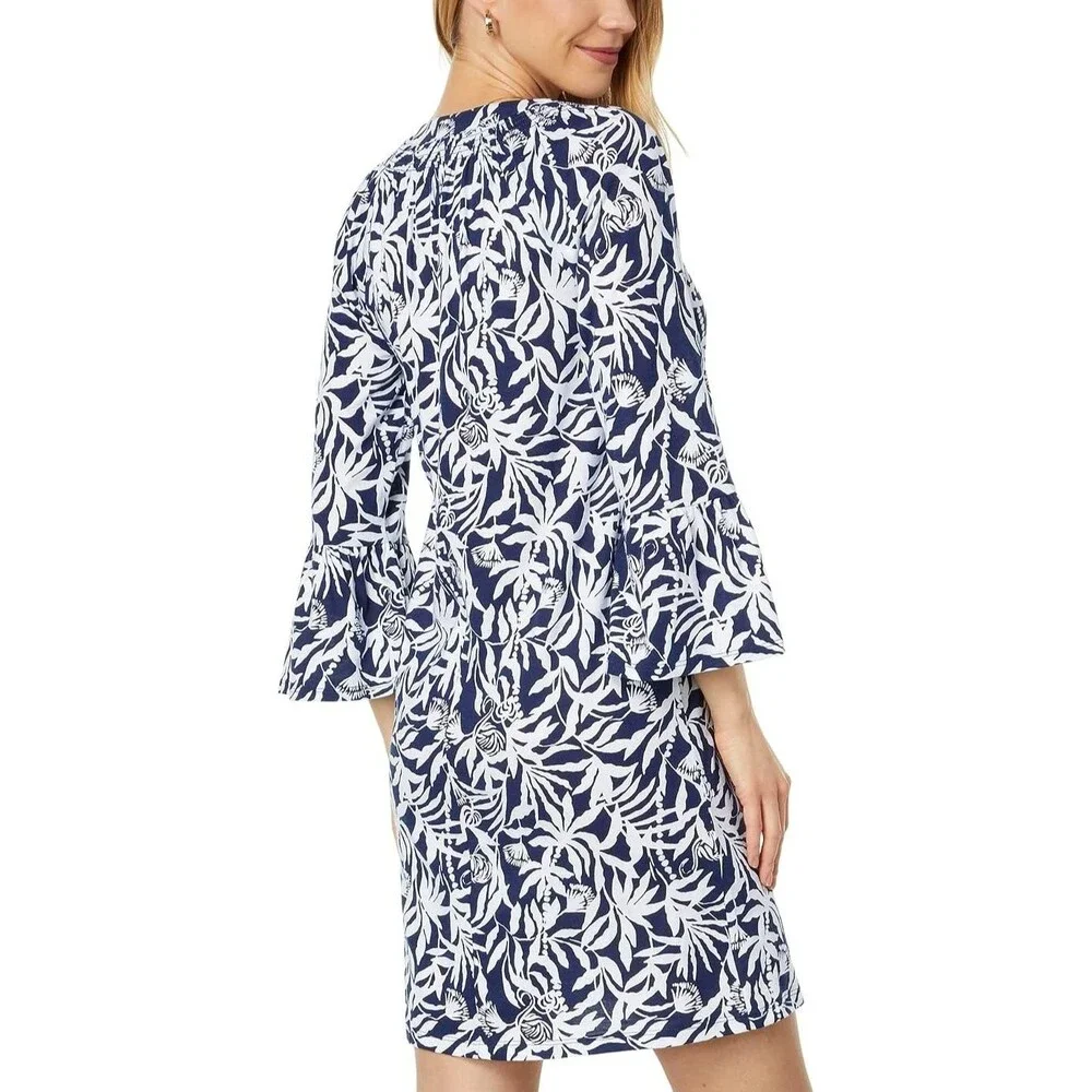 Lilly Pulitzer Norris Shift Swing Mini Dress Printed Bell Sleeve Cotton S 288126